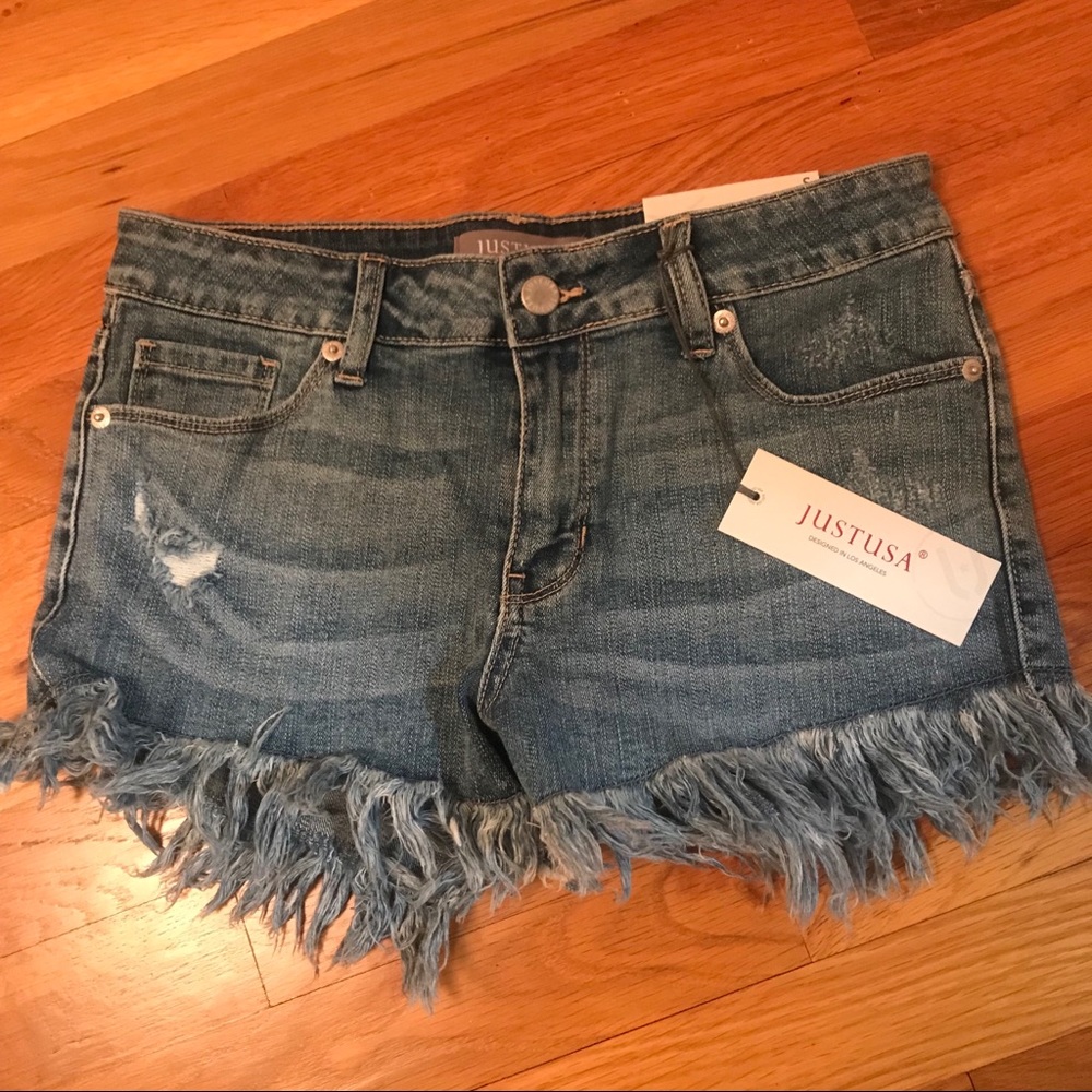 NEW JustUSA mis rise long fray hem shorts